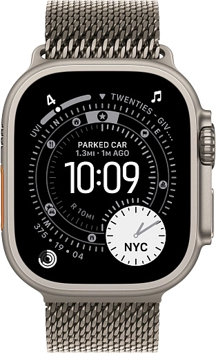 Apple Watch Ultra 3 49 мм, корпус из натурального титана, ремешок Milanese бежевого цвета, размер L