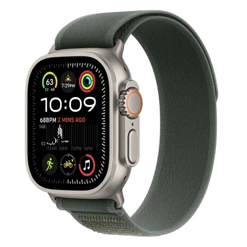 Apple Watch Ultra 2 2024 49 мм, корпус из натурального титана, ремешок Trail зеленого цвета, размер M/L